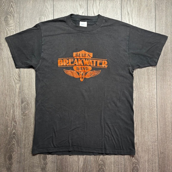 Tultex Other - Vintage Blues Breakwater Band Harley Graphic T-Shirt Black Mens Large 90s Cotton